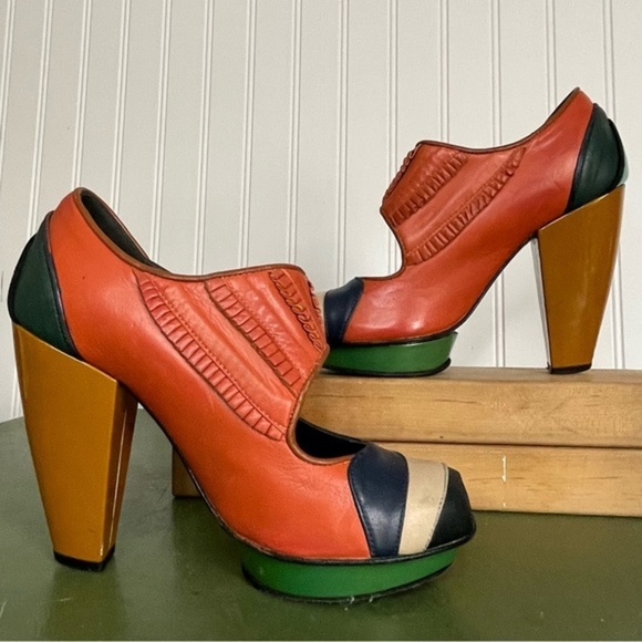 Kron by Kronkron Platform Multi Color Patchwork Peep Toe Mary Jane Heels *Spain* - Picture 5 of 14